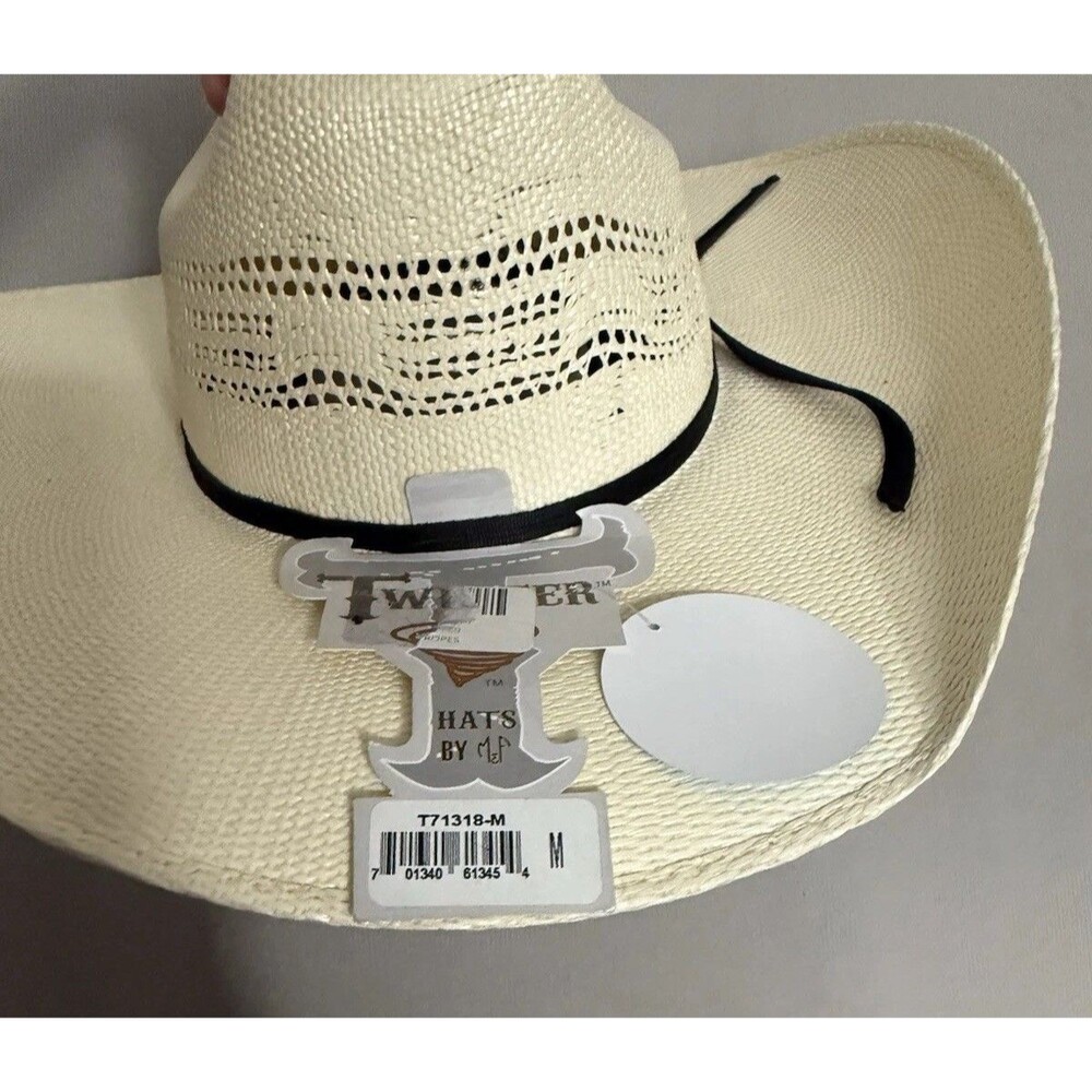 Twister Bangora Hat Men’s Medium Cowboy M 20x Pre-Shaped Straw Cream Unisex New